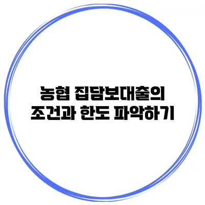 농협 집담보대출의 조건과 한도 파악하기