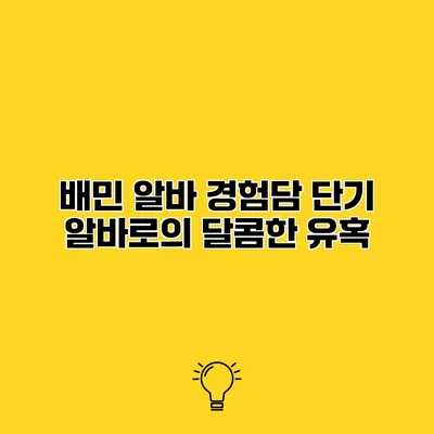 배민 알바 경험담 단기 알바로의 달콤한 유혹